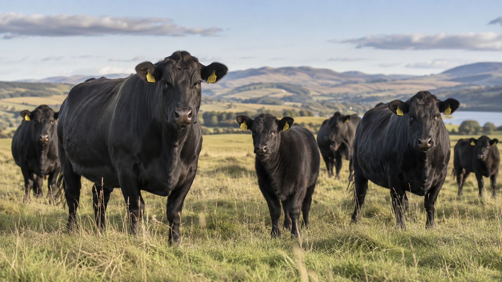 Angus-Herde in Weidelandschaft