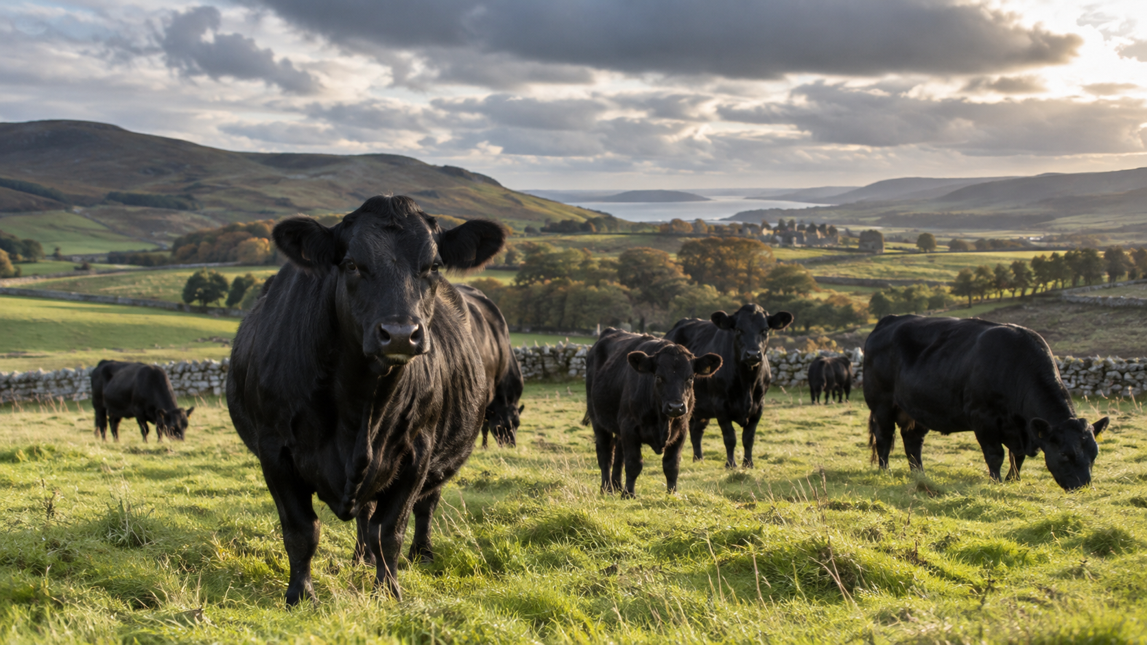 Angus-Mutterkühe mit Kälbern auf deutscher Weide